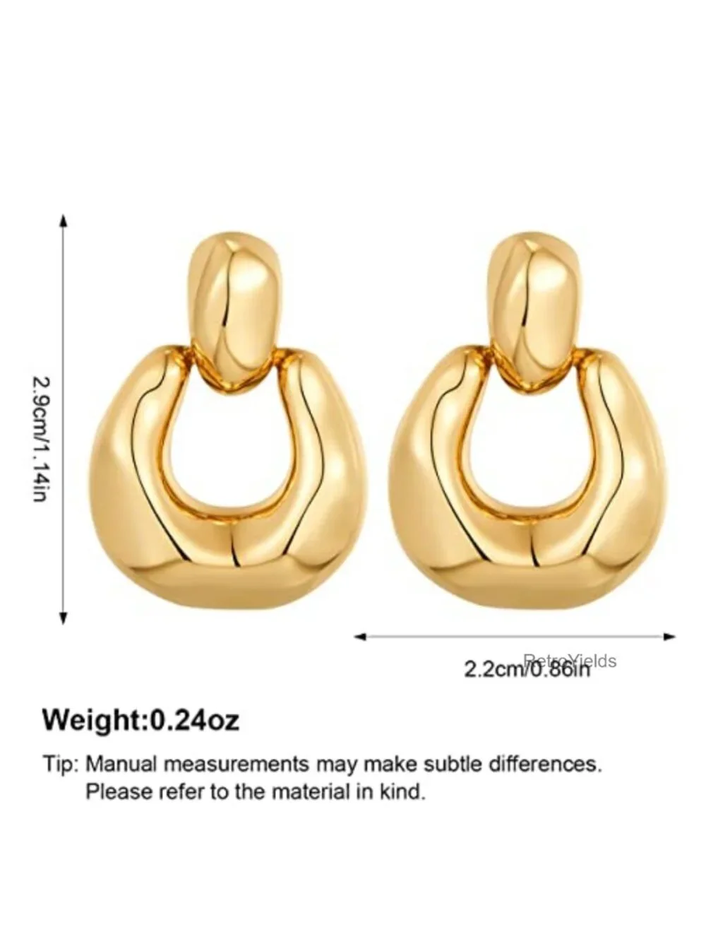 Chunky Statement Door Knocker Dangle Earrings Women Gold Tone Metal